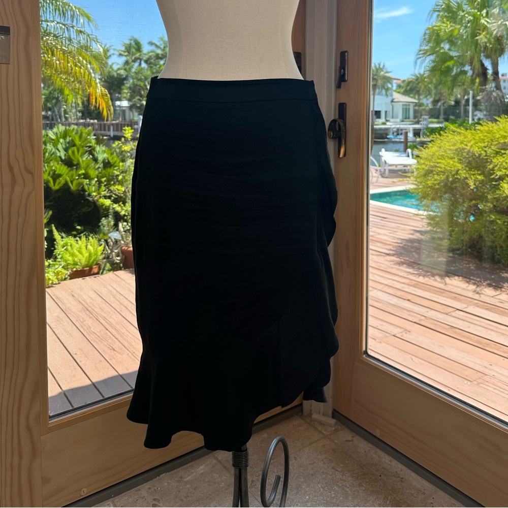 Elie Tahari Black Ruffled Pencil Midi Skirt